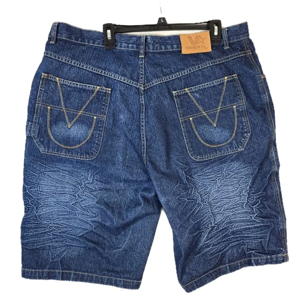 Vibes Gold Label GL Men's Denim Shorts 42 Hip-Hop Skater Y2K Baggy Cotton Jorts